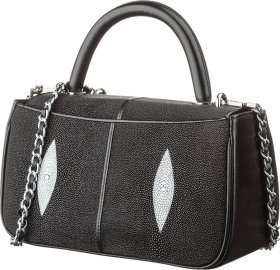Деловая женская сумка из натуральной кожи ската черного цвета STINGRAY LEATHER (024-18516)