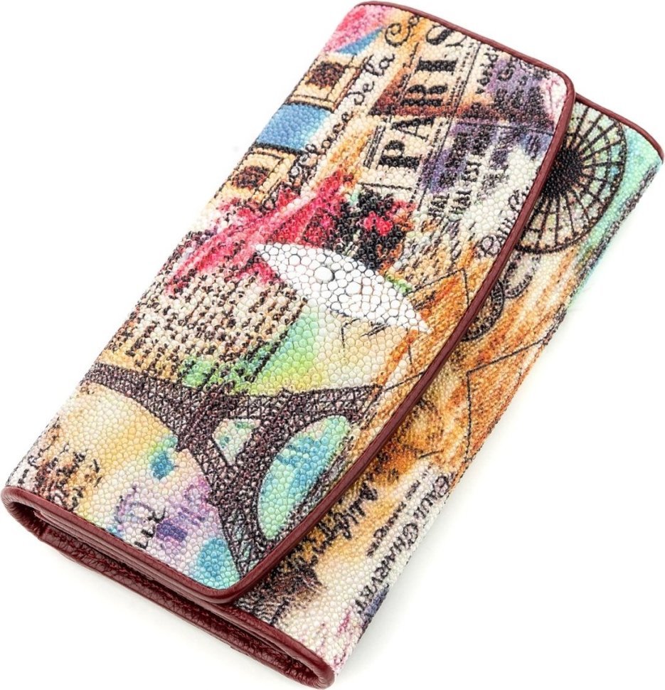 Різнобарвний жіночий гаманець з зернистою шкіри ската STINGRAY LEATHER (024-18632)