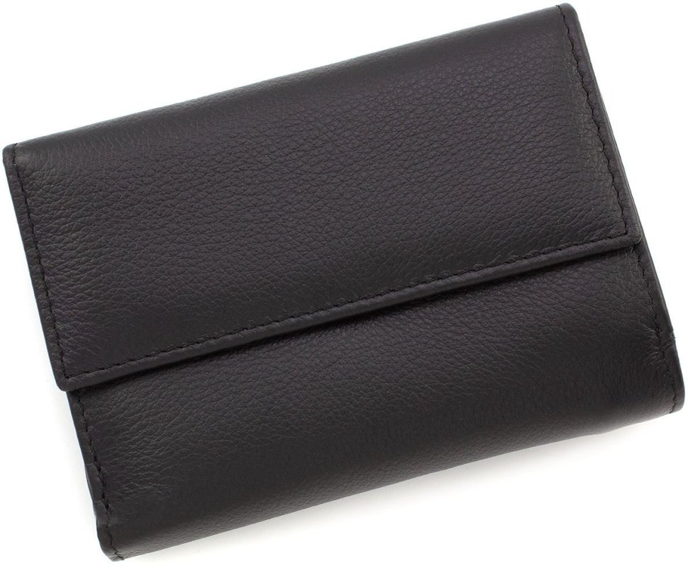 Чорний жіночий гаманець середнього розміру з натуральної шкіри на кнопках ST Leather (15601)