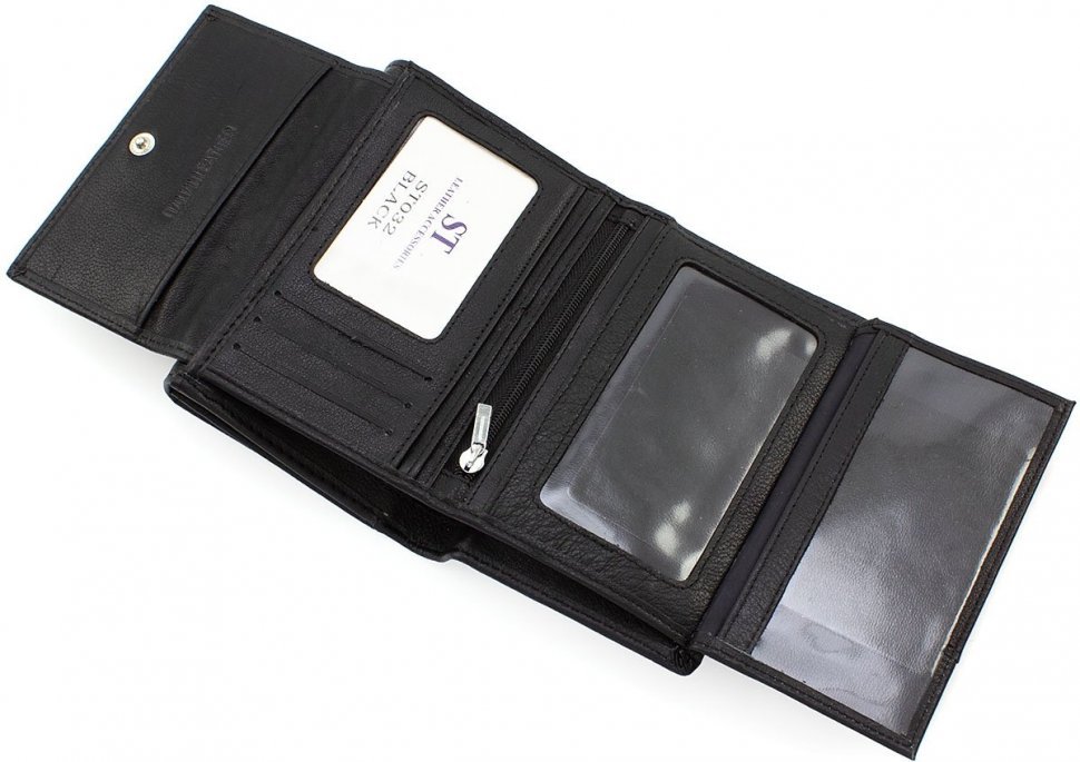 Черный женский кошелек среднего размера из натуральной кожи на кнопках ST Leather (15601)