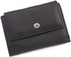 Чорний жіночий гаманець середнього розміру з натуральної шкіри на кнопках ST Leather (15601)