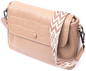 Плечевая женская сумка-кроссбоди из натуральной кожи бежевого цвета Vintage 2422329