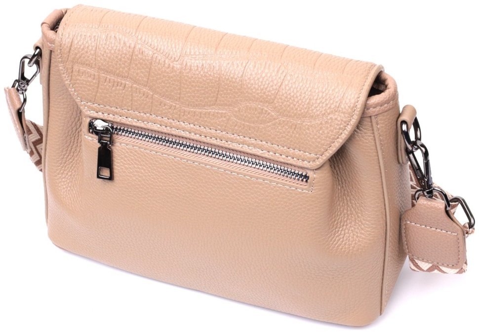Плечова жіноча сумка-кроссбоді з натуральної шкіри бежевого кольору Vintage 2422329