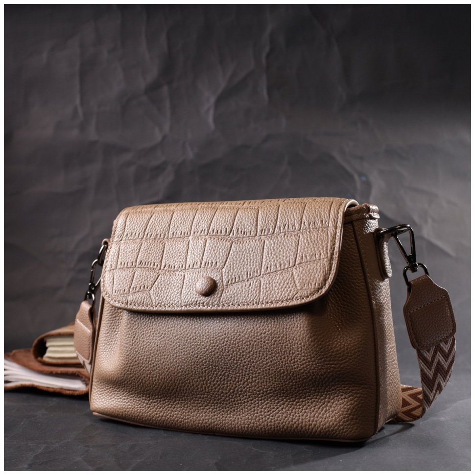 Плечова жіноча сумка-кроссбоді з натуральної шкіри бежевого кольору Vintage 2422329