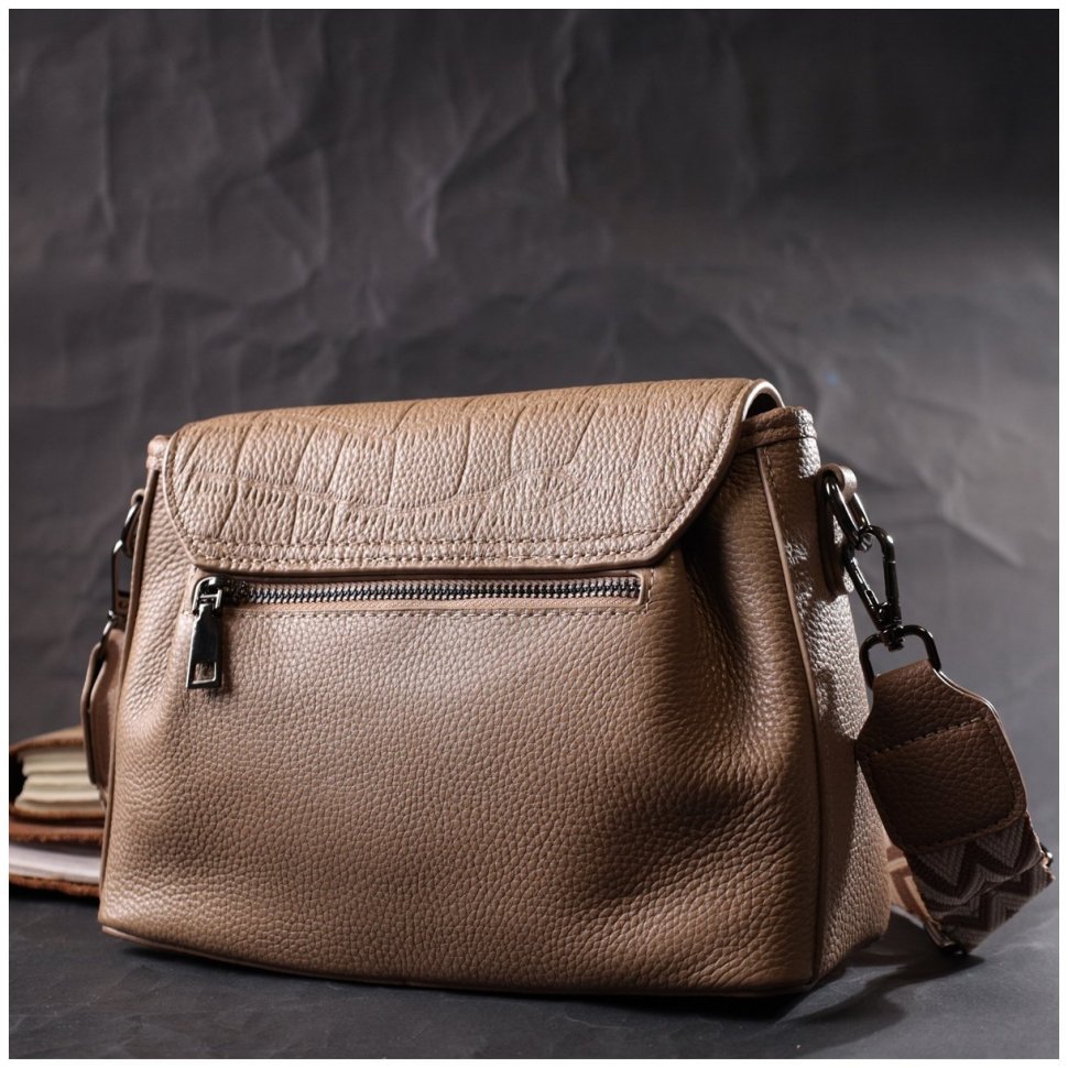 Плечевая женская сумка-кроссбоди из натуральной кожи бежевого цвета Vintage 2422329