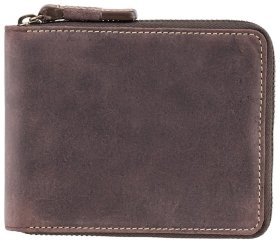 Чоловіче портмоне з вінтажної шкіри темно-коричневого кольору на блискавці Visconti Bullet 70666