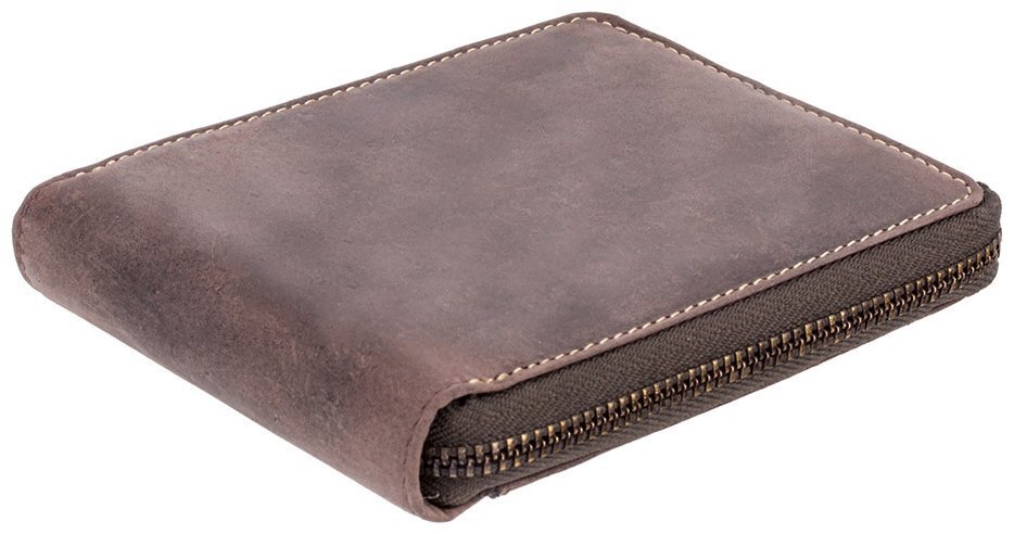 Мужское портмоне из винтажной кожи темно-коричневого цвета на молнии Visconti Bullet 70666