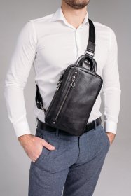 Стильная мужская сумка рюкзак из натуральной кожи Tiding Bag 90766 Черная