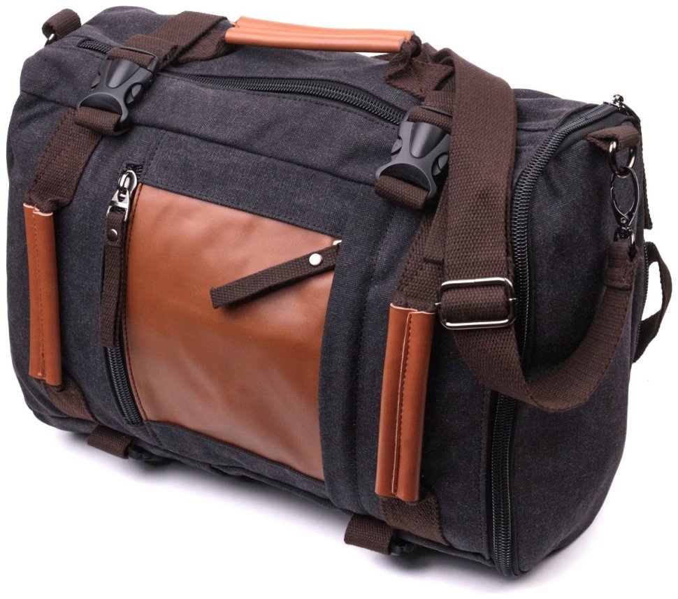 Текстильный большой сумка рюкзак 2 в 1 Vintage Style 90966 черный modnotak фото №4