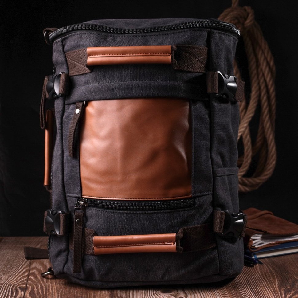 Текстильный большой сумка рюкзак 2 в 1 Vintage Style 90966 черный modnotak фото №7