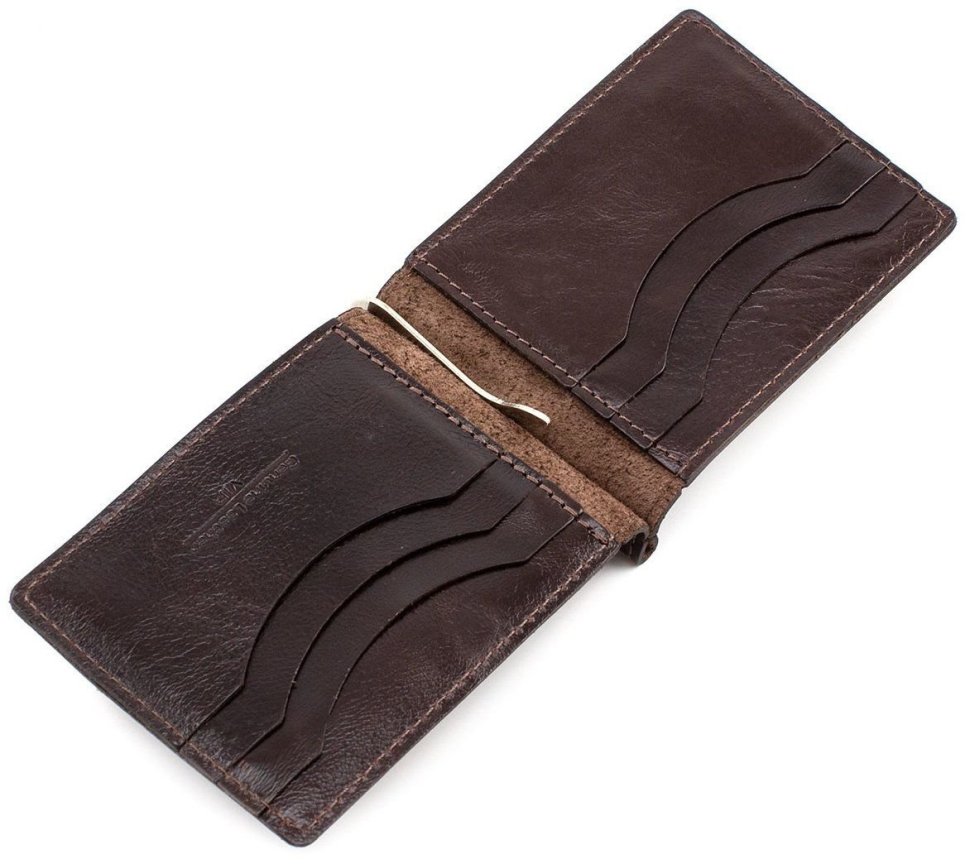 Темно-коричневый зажим из гладкой кожи ST Leather (16828)