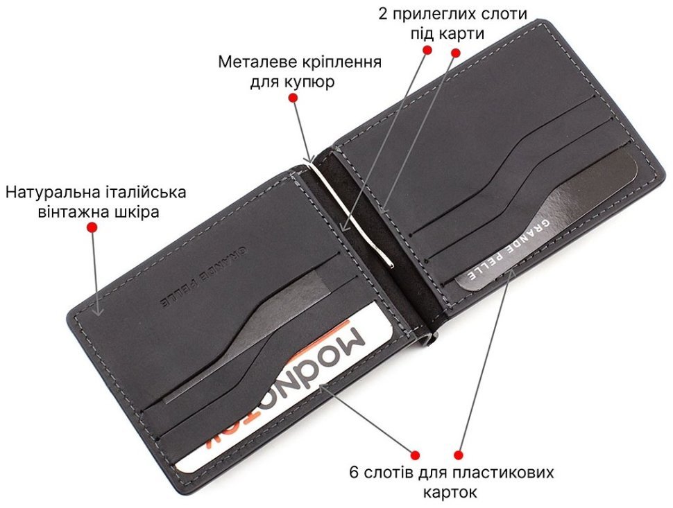 Шкіряний затиск ручної роботи для грошей Grande Pelle (13101) фото №4 Шкіряний затиск ручної роботи для грошей Grande Pelle (13101) modnotak фото №4