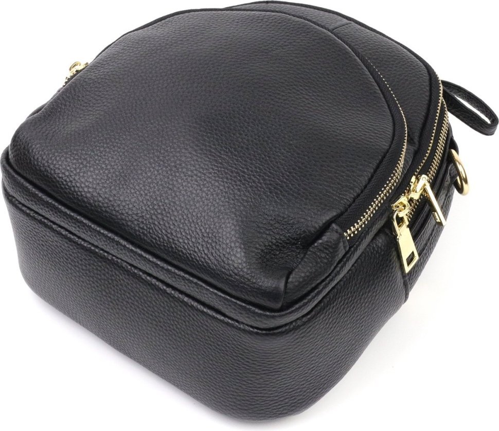 Маленька жіноча сумка-рюкзак із якісної шкіри чорного кольору Vintage (20690)