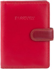 Красная женская обложка для паспорта из итальянской кожи с хлястиком на кнопке Visconti (61766)
