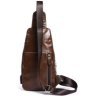 Вертикальная сумка-рюкзак через плечо из качественной кожи коричневого цвета Vintage (14873) - 2