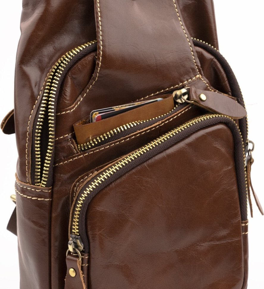 Вертикальная сумка-рюкзак через плечо из качественной кожи коричневого цвета Vintage (14873)