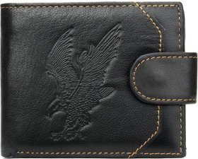 Кожаное мужское портмоне черного цвета с орлом Vintage (2420232)