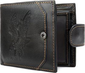 Шкіряне чоловіче портмоне чорного кольору з орлом Vintage (2420232)