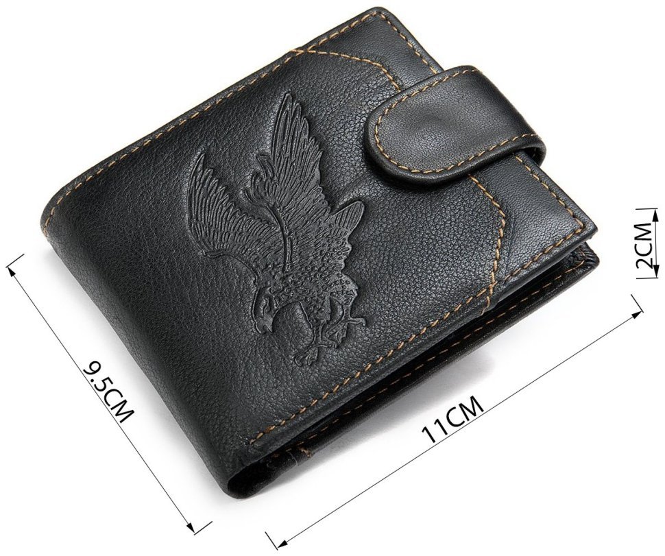 Шкіряне чоловіче портмоне чорного кольору з орлом Vintage (2420232)
