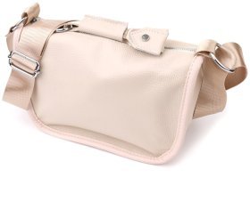 Жіноча шкіряна сумка через плече з текстильним ременем Vintage 103166 білого кольору