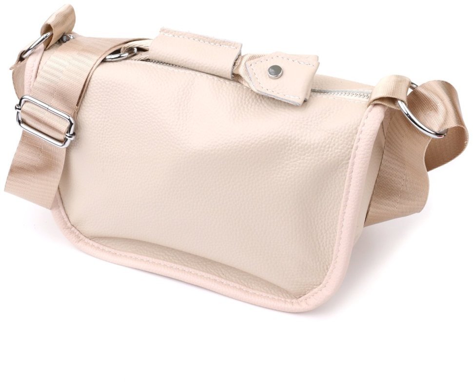 Женская кожаная сумка через плечо с текстильным ремнем Vintage 103166 белого цвета фото №1 Женская кожаная сумка через плечо с текстильным ремнем Vintage 103166 белого цвета modnotak фото №1