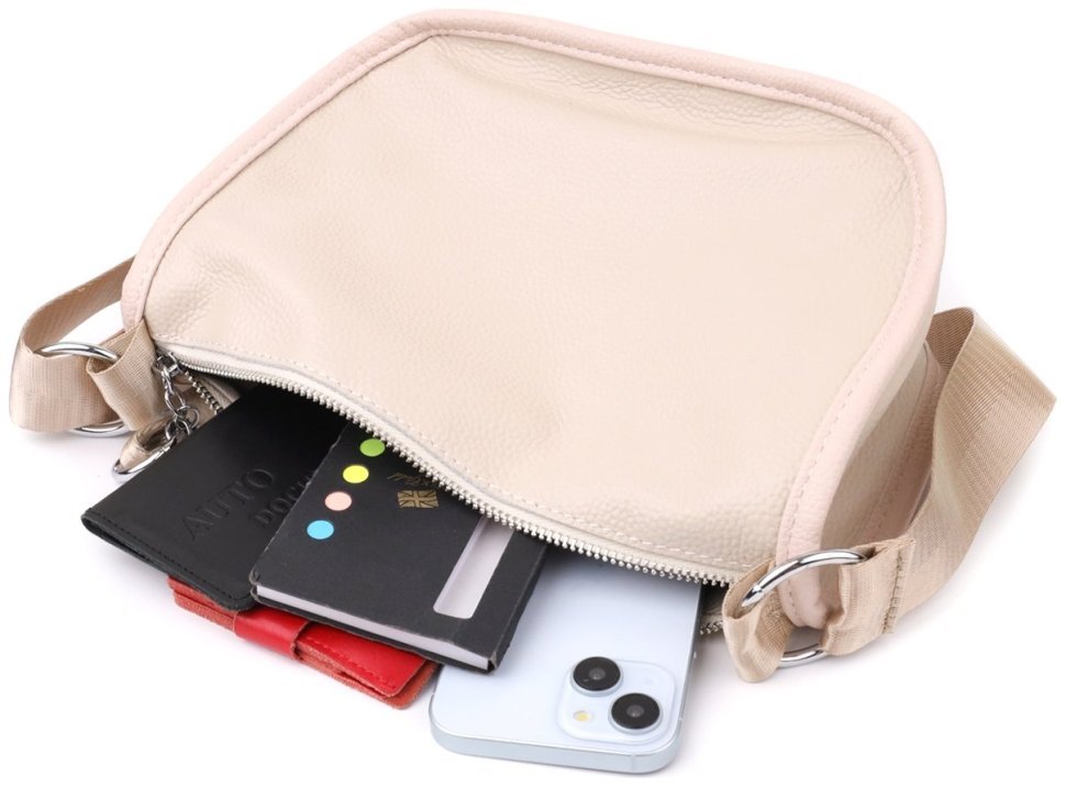 Женская кожаная сумка через плечо с текстильным ремнем Vintage 103166 белого цвета фото №10 Женская кожаная сумка через плечо с текстильным ремнем Vintage 103166 белого цвета modnotak фото №10