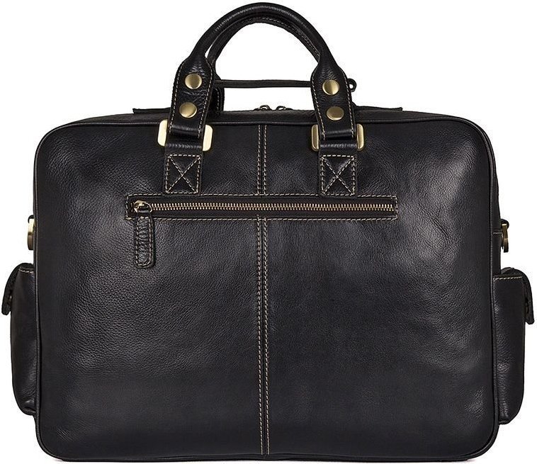 Багатофункціональна шкіряна сумка чорного кольору з карманами VINTAGE STYLE (14204)