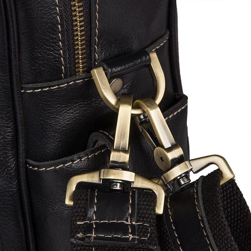 Багатофункціональна шкіряна сумка чорного кольору з карманами VINTAGE STYLE (14204)