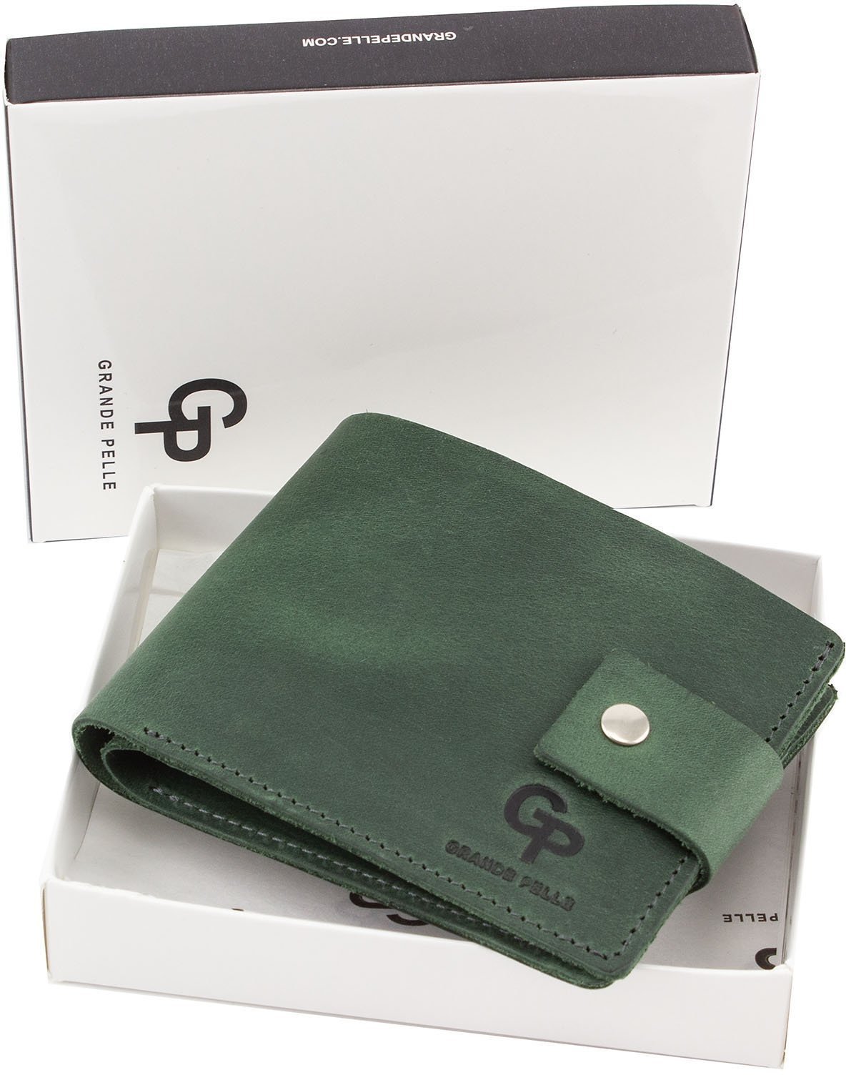 Компактное портмоне темно-зеленого цвета из кожи итальянского производства Grande Pelle (13317)