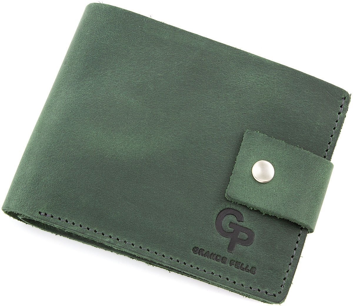 Компактное портмоне темно-зеленого цвета из кожи итальянского производства Grande Pelle (13317)