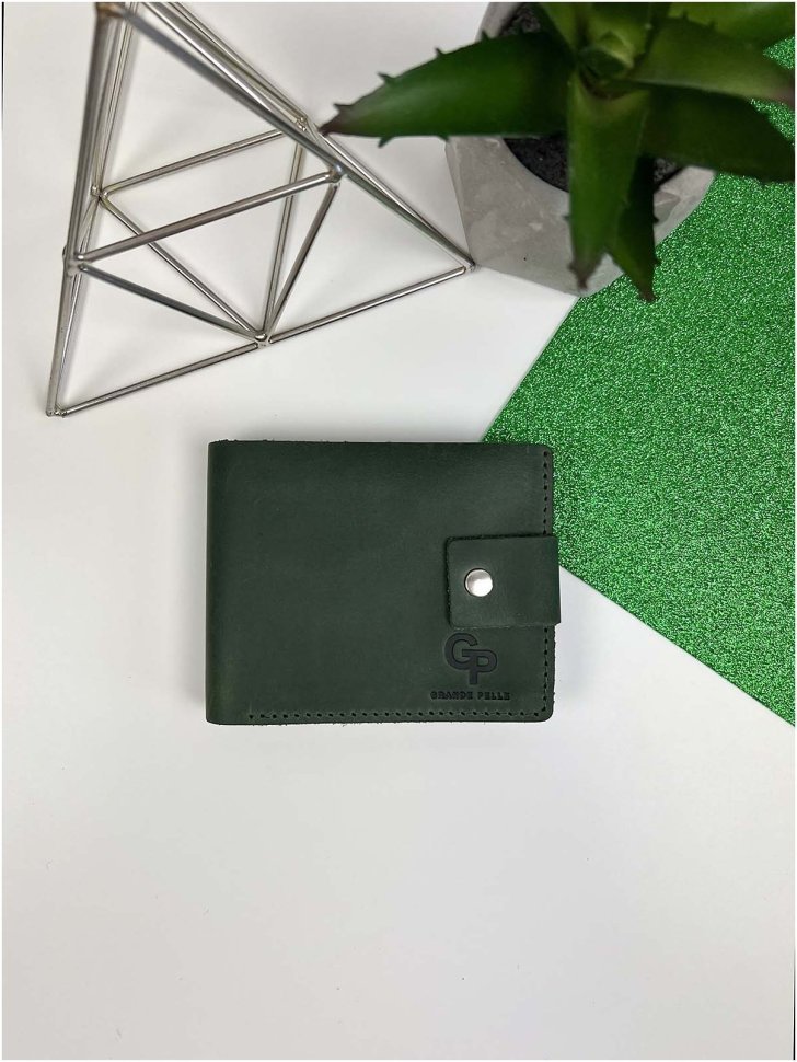 Компактне портмоне темно-зеленого кольору зі шкіри італійського виробництва Grande Pelle (13317)