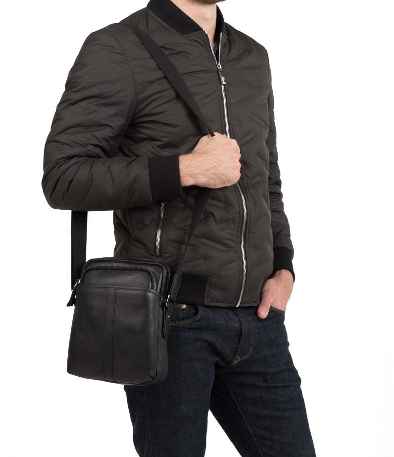 Мужская черная сумка-планшет из натуральной кожи через плечо Tiding Bag (15818)