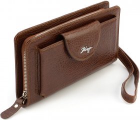 Кожаный кошелек-клатч из высококачественной кожи коричневого цвета KARYA (19902)