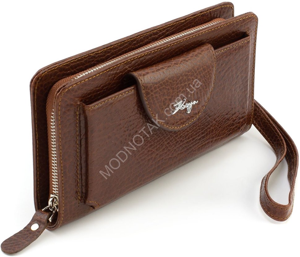 Кожаный кошелек-клатч из высококачественной кожи коричневого цвета KARYA (19902)