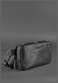 Черная сумка бананка из винтажной кожи на молнии BlankNote Dropbag Maxi (12734)