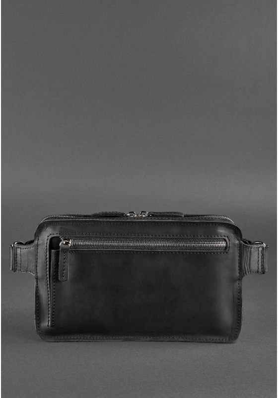 Черная сумка бананка из винтажной кожи на молнии BlankNote Dropbag Maxi (12734)
