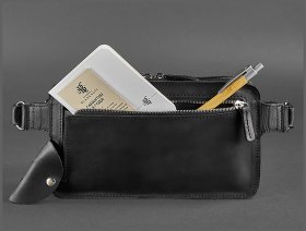 Черная сумка бананка из винтажной кожи на молнии BlankNote Dropbag Maxi (12734)