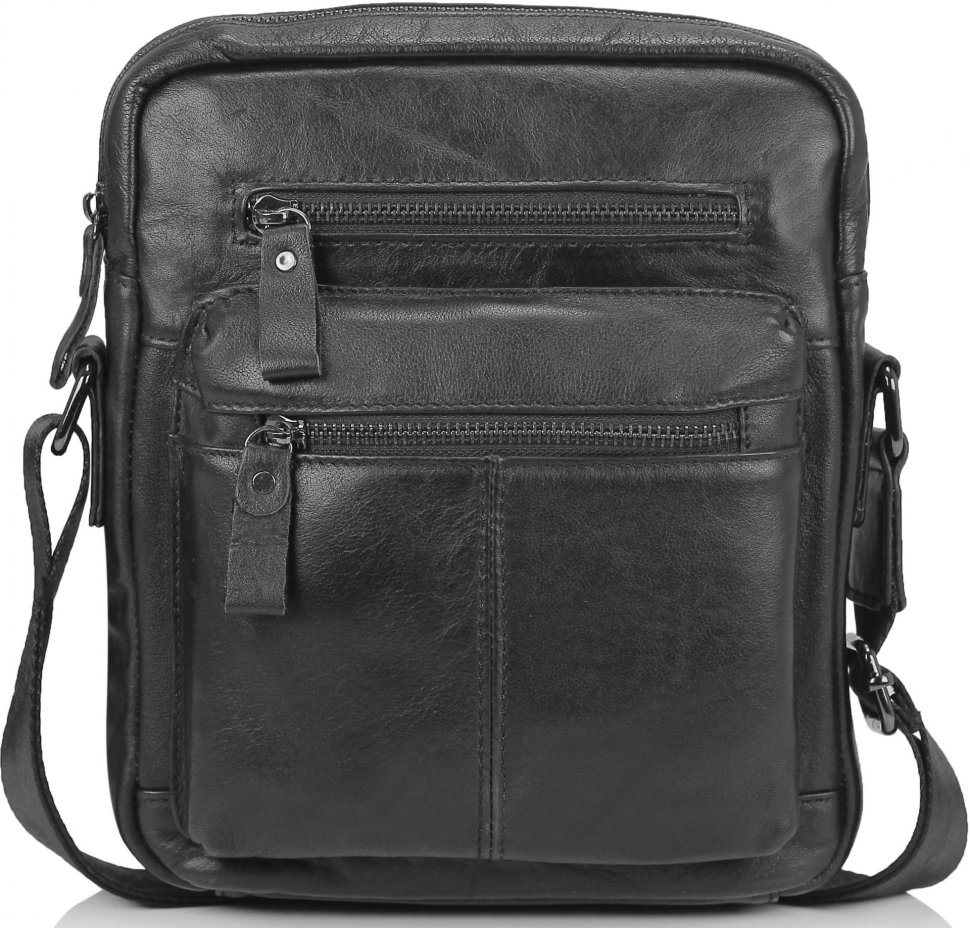 Чорна чоловіча сумка-планшет невеликого розміру з натуральної шкіри Tiding Bag (15863)