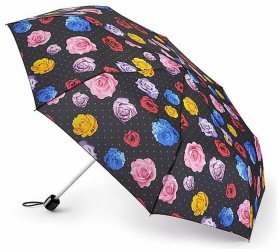 Женский зонт Fulton L354 Minilite-2 Flower Bomb (механика, складной, черный с принтом бутонов) 93966