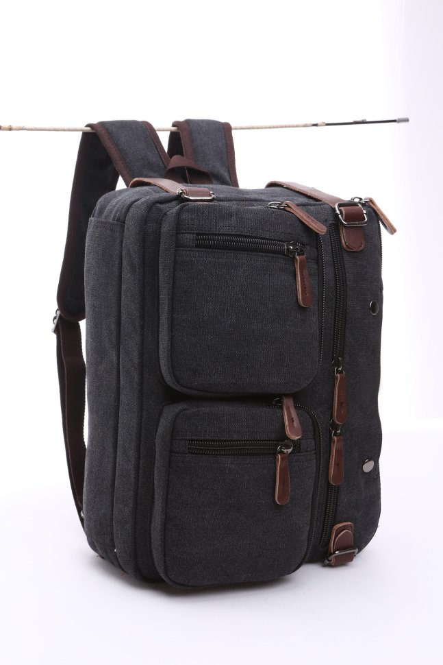 Черная сумка-трансформер большого размера из текстиля Vintage (20078)