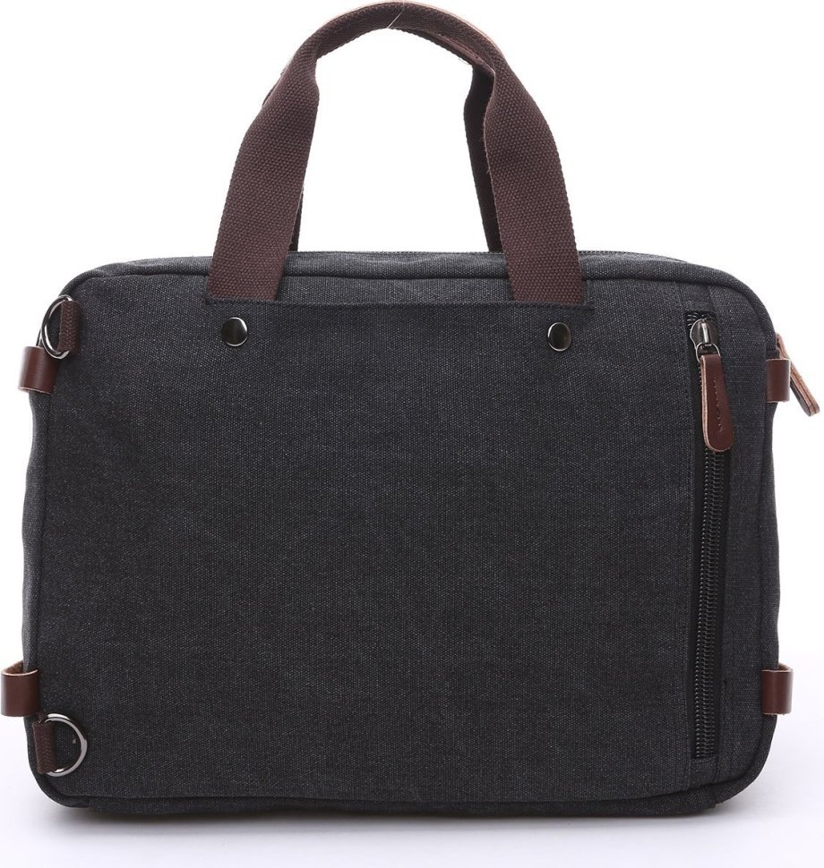 Чорна сумка-трансформер великого розміру з текстилю Vintage (20078)