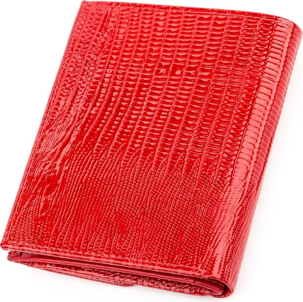 Красный женский компакиный кошелек из натуральной лаковой кожи под рептилию KARYA (2417143)