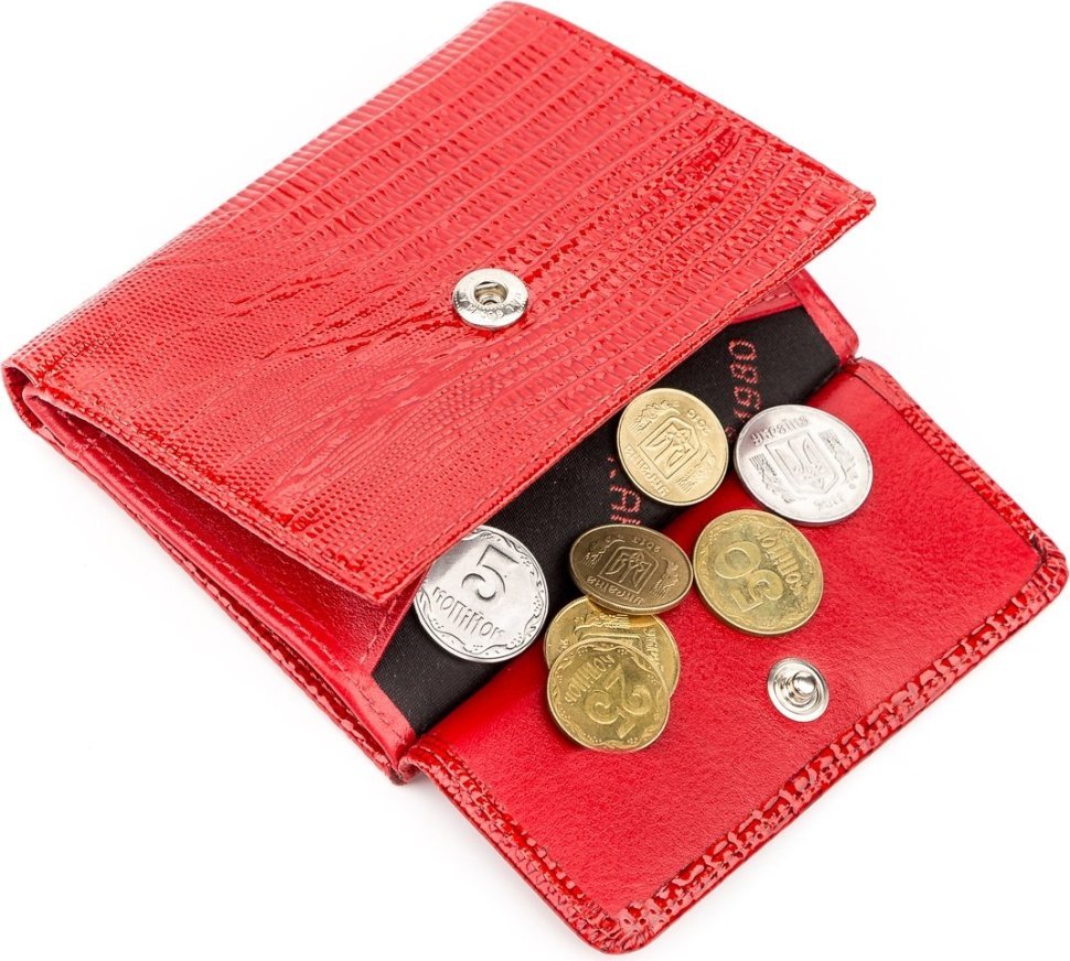 Червоний жіночий гаманець компакіний з натуральної лакової шкіри під рептилію KARYA (2417143)