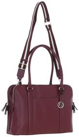 Сумка женская кожаная с длинными ручками и плечевым ремнем Ashwood 94466 бордовая