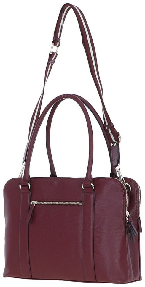 Сумка женская кожаная с длинными ручками и плечевым ремнем Ashwood 94466 бордовая modnotak фото №3