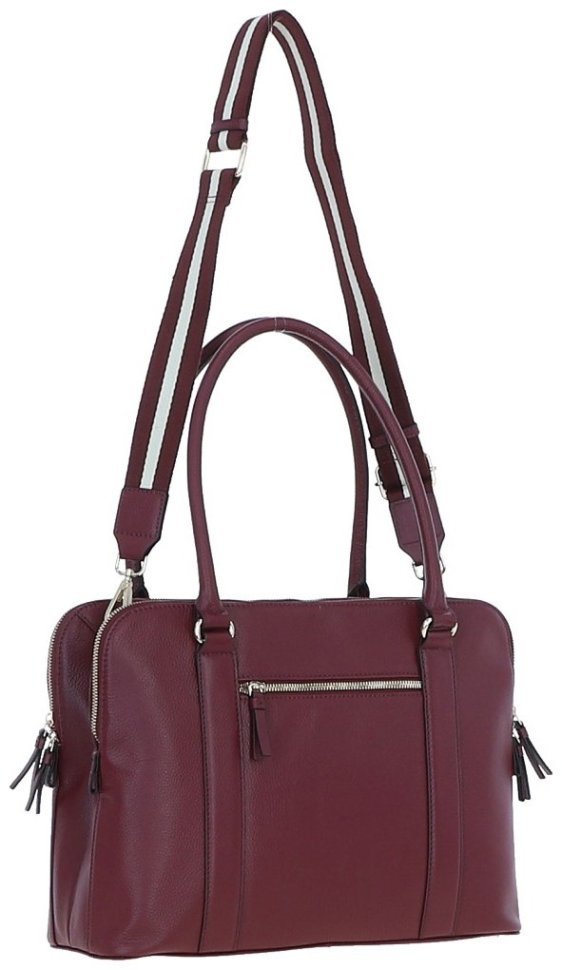 Сумка женская кожаная с длинными ручками и плечевым ремнем Ashwood 94466 бордовая modnotak фото №4