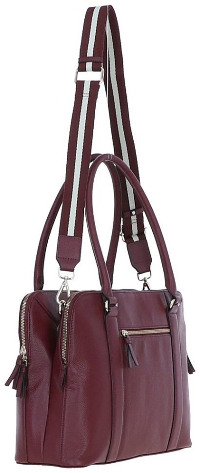 Сумка женская кожаная с длинными ручками и плечевым ремнем Ashwood 94466 бордовая modnotak фото №5