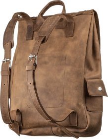 Большой кожаный рюкзак из винтажной кожи коричневого цвета с фиксацией на клапан SHVIGEL (13947)