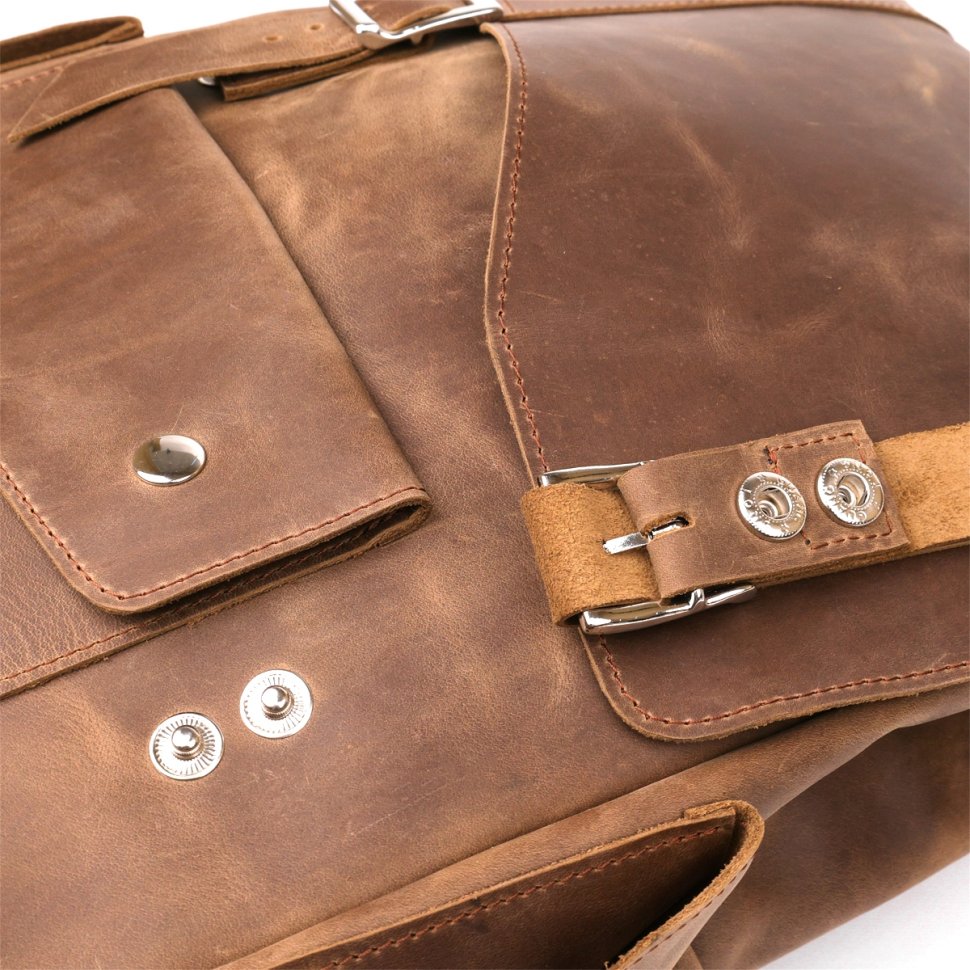 Великий шкіряний рюкзак із вінтажної шкіри коричневого кольору з фіксацією на клапан SHVIGEL (13947)