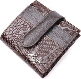 Стильний жіночий гаманець коричневий з натуральної лакової шкіри під змію KARYA (2420952)